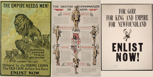 British Empire Recruiting posters cicra 1915 including Newfoundland.