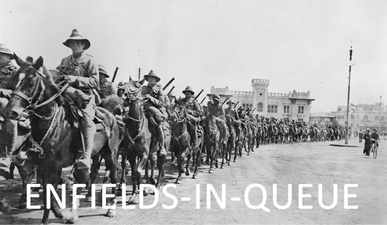 Troopers from the New Zealand Mounted Rifles ride through the city of Cairo in Eqypt, December 1914.